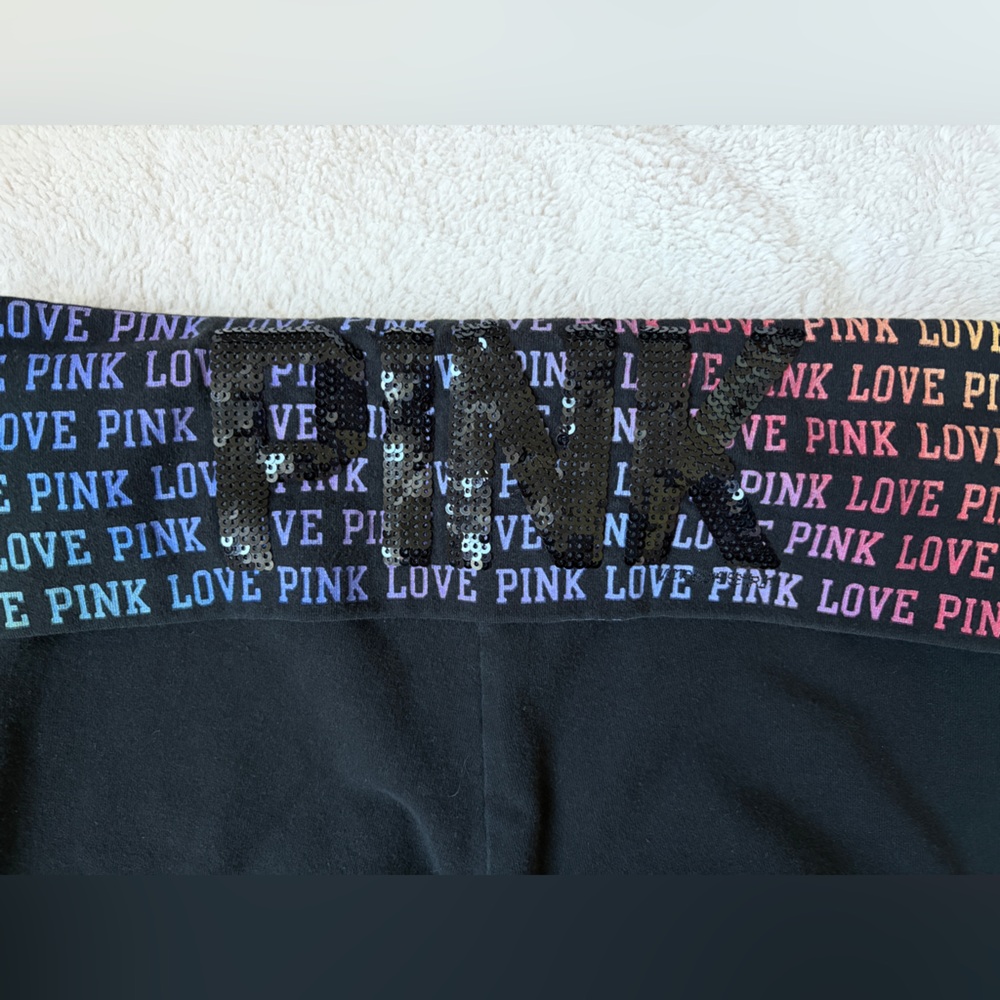 Y2K PINK Victoria's Secret Leggings Rainbow Sequins LOVE PINK Waistband Size M